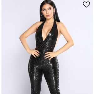 Fashion Nova For The Thrill Sequin Jumpsuit-Black